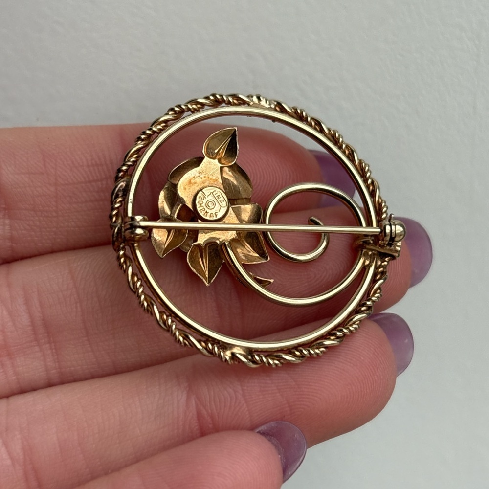 Vintage Gold Fill Floral Rose Leaf Brooch Pin - Picture 2 of 4